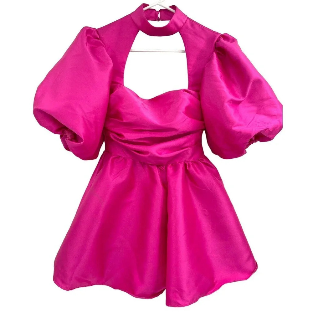ASOS Fuchsia Puff-Sleeve Romper
